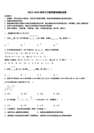 江西省南昌市第二中学2024届数学七下期末达标检测模拟试题含解析.doc