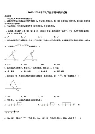 江西省吉安市七校联盟2023-2024学年数学七下期末质量跟踪监视模拟试题含解析.doc