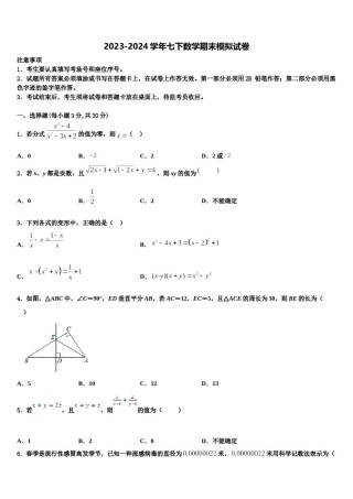 江西省宁都县2023-2024学年七下数学期末复习检测试题含解析.doc