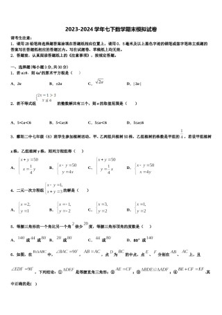 江西省景德镇一中2024届七下数学期末学业水平测试试题含解析.doc