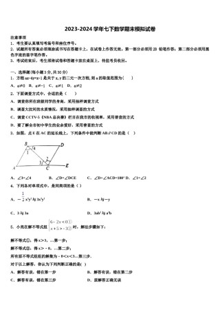 江西省瑞金市瑞金四中学2024届七下数学期末监测模拟试题含解析.doc