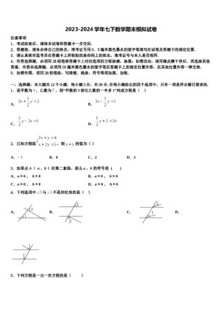 江西省萍乡市2024年七下数学期末质量跟踪监视模拟试题含解析.doc