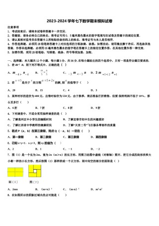 江西省赣州市名校2024年七下数学期末学业质量监测模拟试题含解析.doc