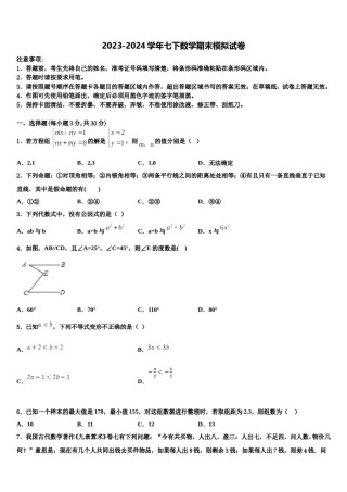 河北省唐山市开滦第二中学2024年数学七下期末调研模拟试题含解析.doc