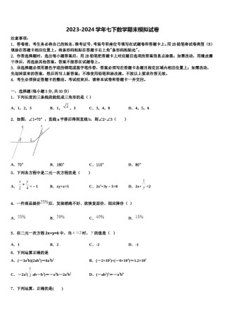 河北省唐山滦南县联考2023-2024学年七年级数学第二学期期末调研模拟试题含解析.doc