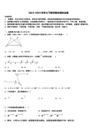 河北省廊坊市霸州市2024年七下数学期末学业质量监测模拟试题含解析.doc