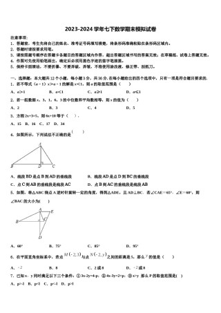 河北省张家口市涿鹿县2024届数学七下期末达标检测模拟试题含解析.doc