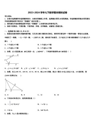 河北省新乐市2024年七下数学期末学业水平测试模拟试题含解析.doc