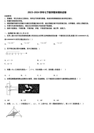 河北省沧州青县联考2024年七年级数学第二学期期末质量跟踪监视模拟试题含解析.doc
