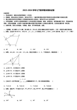 河北省石家庄创新国际学校2024届七年级数学第二学期期末考试模拟试题含解析.doc