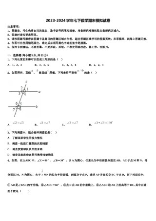 河北省石家庄正定县联考2024届数学七下期末学业质量监测模拟试题含解析.doc
