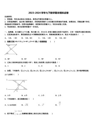 河北省邢台八中学2024年七下数学期末质量检测模拟试题含解析.doc