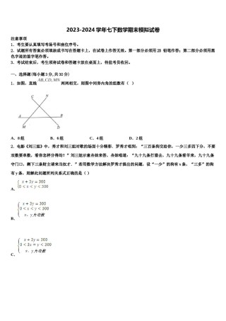 河北省高碑店市2023-2024学年数学七下期末考试模拟试题含解析.doc