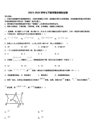 河北省魏县2023-2024学年数学七下期末联考模拟试题含解析.doc