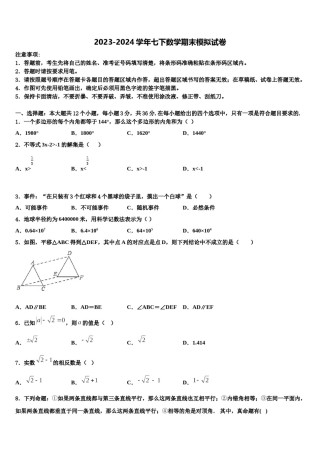 河南省信阳市2024年数学七下期末考试模拟试题含解析.doc