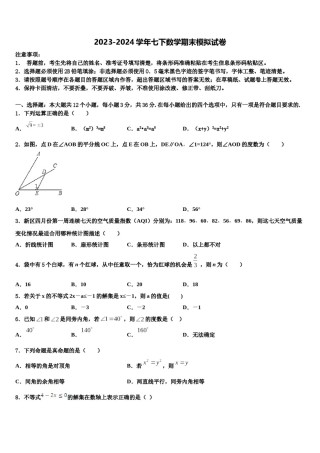 河南省信阳市第九中学2023-2024学年七年级数学第二学期期末质量跟踪监视试题含解析.doc