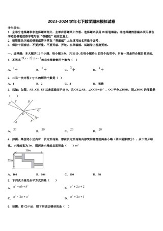 河南省南阳市新野县2023-2024学年数学七下期末质量检测模拟试题含解析.doc