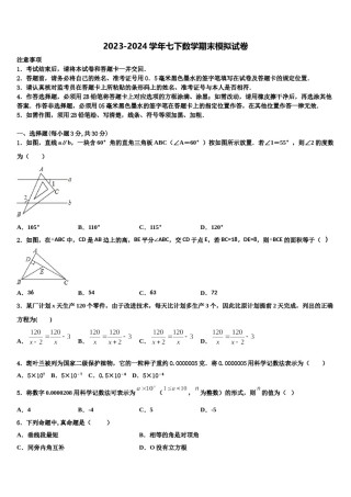 河南省南阳镇平县联考2024届七下数学期末学业水平测试模拟试题含解析.doc