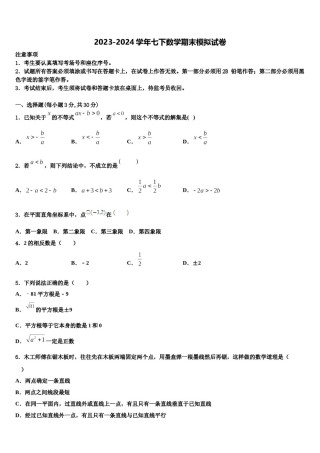 河南省周口市商水县2023-2024学年七年级数学第二学期期末检测试题含解析.doc