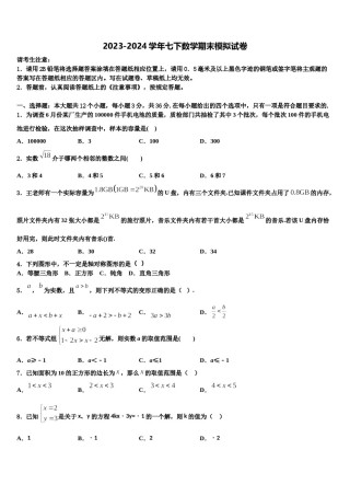 河南省周口市第十初级中学2024年七下数学期末学业质量监测模拟试题含解析.doc