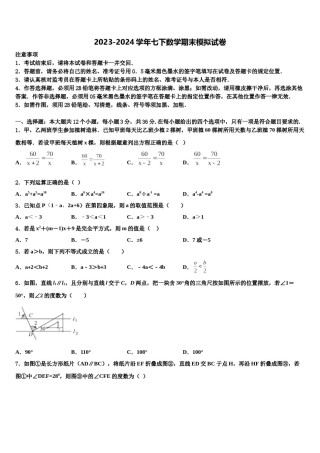 河南省周口市项城市(正泰博文学校2023-2024学年七年级数学第二学期期末监测试题含解析.doc