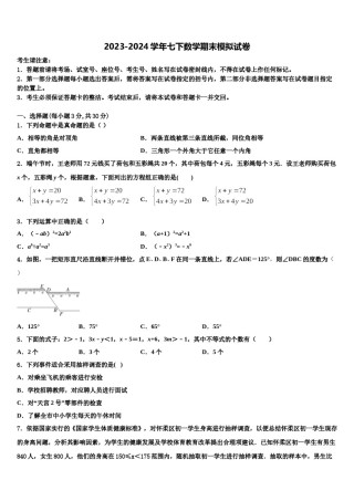 河南省固始县2024届七下数学期末学业质量监测模拟试题含解析.doc