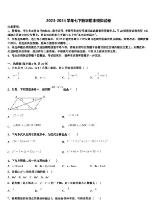 河南省安阳市滑县2024届七年级数学第二学期期末统考试题含解析.doc