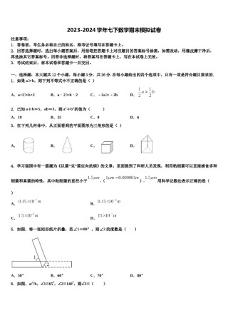河南省宝丰县2024届数学七下期末复习检测模拟试题含解析.doc