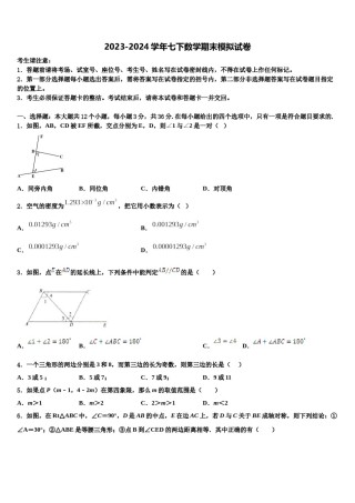 河南省巩义市2024年数学七下期末学业水平测试模拟试题含解析.doc