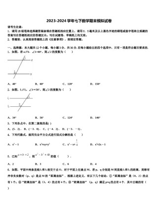 河南省平顶山市2024届数学七下期末考试模拟试题含解析.doc