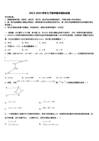 河南省柘城县张桥乡联合中学2023-2024学年七下数学期末综合测试模拟试题含解析.doc