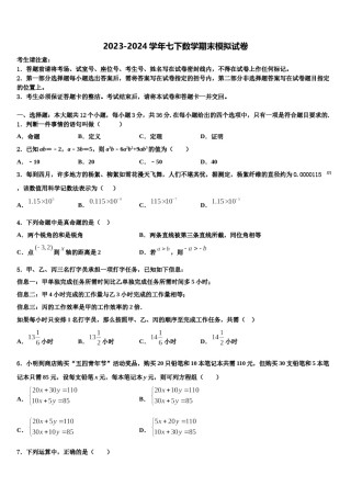 河南省洛阳市外国语学校2024届七下数学期末综合测试模拟试题含解析.doc
