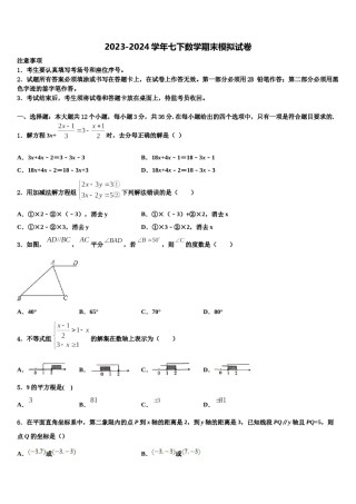 河南省漯河市2024届数学七下期末质量检测试题含解析.doc