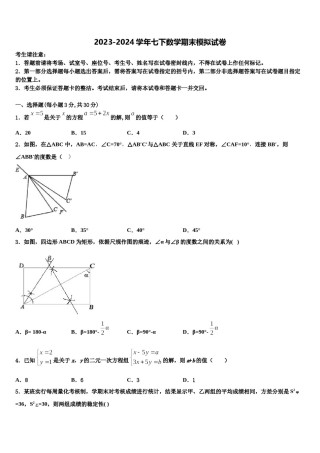 河南省获嘉县2024届七年级数学第二学期期末统考试题含解析.doc