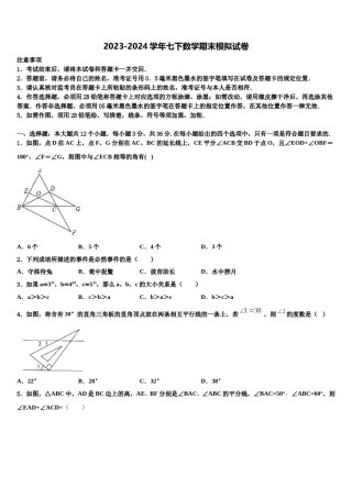 河南省郑州市新密市2024届数学七下期末经典模拟试题含解析.doc