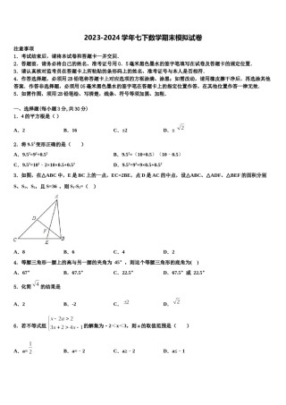 河南省郑州市枫杨外国语2024年数学七下期末统考模拟试题含解析.doc