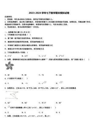 河南省郑州市第十七中学2023-2024学年七年级数学第二学期期末学业水平测试试题含解析.doc