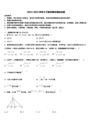 泸州市重点中学2024年数学七下期末联考试题含解析.doc