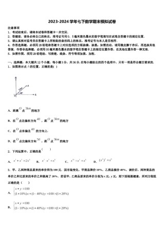 浙江嵊州蒋镇学校2024年七年级数学第二学期期末检测试题含解析.doc