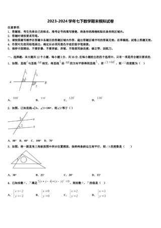 浙江省丽水市名校2024届七下数学期末质量跟踪监视试题含解析.doc
