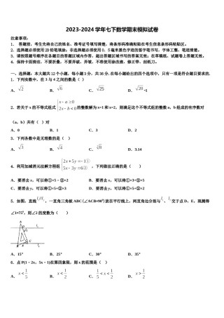 浙江省台州市2024年七下数学期末联考模拟试题含解析.doc