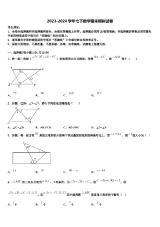 浙江省台州温岭市第三中学2024年七年级数学第二学期期末质量跟踪监视试题含解析.doc