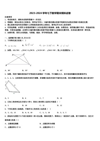 浙江省嘉兴市上海外国语大秀洲外国语学校2024年数学七下期末调研试题含解析.doc