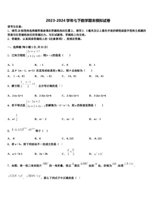浙江省嘉兴市海宁市第一2024届数学七下期末联考试题含解析.doc