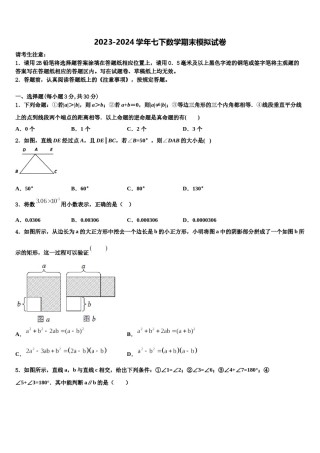 浙江省新昌县联考2023-2024学年七下数学期末检测模拟试题含解析.doc