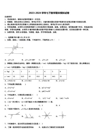 浙江省杭州余杭区六校联考2024届七下数学期末综合测试试题含解析.doc