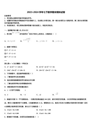 浙江省杭州公益中学2023-2024学年七下数学期末复习检测模拟试题含解析.doc