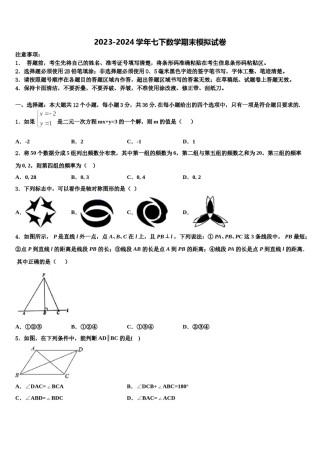 浙江省杭州外国语学校2024年七年级数学第二学期期末调研模拟试题含解析.doc