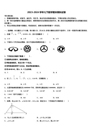 浙江省杭州市周浦中学2024届数学七下期末考试模拟试题含解析.doc