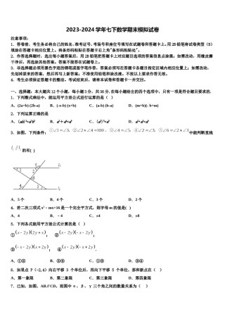 浙江省杭州市四校2024届数学七下期末学业水平测试模拟试题含解析.doc